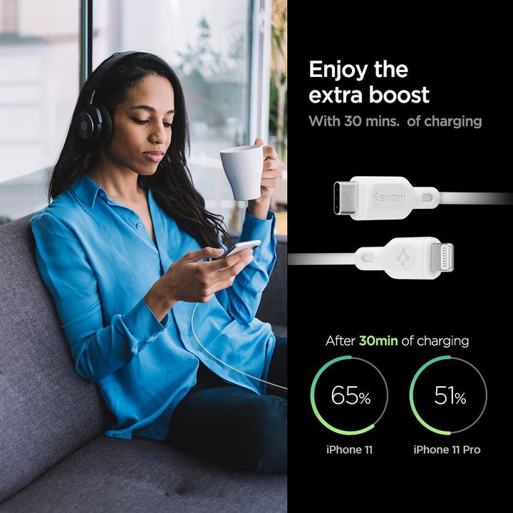 Produktbild Spigen Ładowarka sieciowa PE2C10CL PD20W USB-C + kabel lightnig Biała/White ASE05999 (20 W)