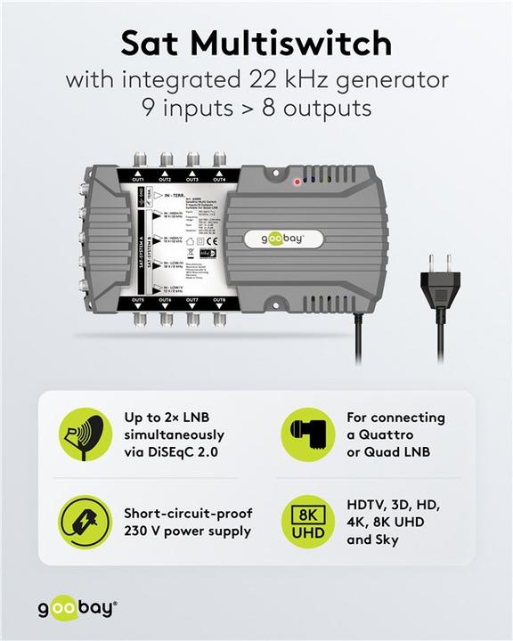 Image du produit Goobay Commutateur multiple satellite 9 entrées/8 sorties (Multi commutateur)
