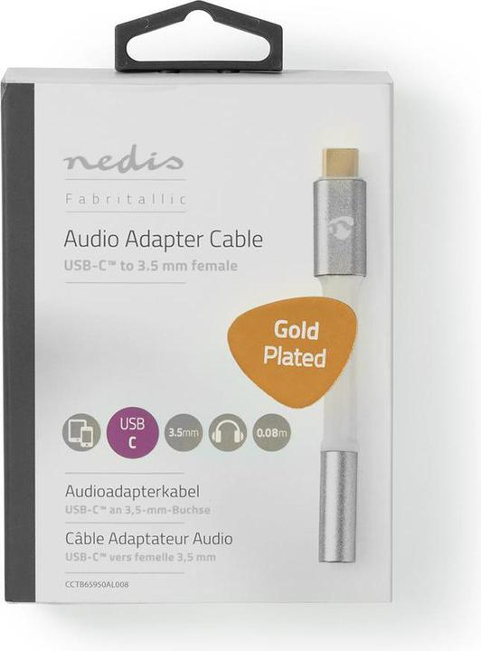 Image du produit Nedis CCTB65950AL008. Connecteur 1 : 3.5mm, Connecteur 1 Genre : Femelle, Connecteur 2 : USB, Connecteur (0.08 m)