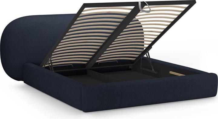 Actual product image Micadoni Boucle Storage Bed with Headboard, "Ovalo", Dark Blue, 234x270x96 Made in Europe (180 x 200 cm)