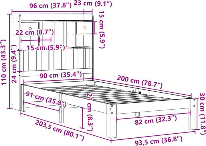 Produktbild vidaXL Bett mit Regal (90 x 200 cm)