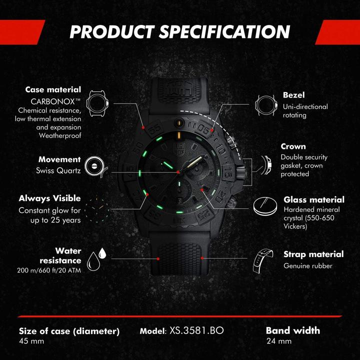 Actual product image Luminox Navy Seal 3580 Series (Analogue wristwatch, Chronograph, Diving watch, Swiss made, 45 mm)