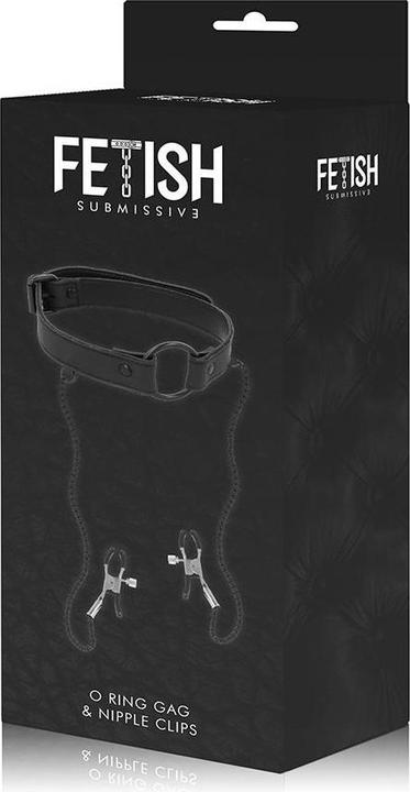 Productafbeelding Fetish submissive Ringknevel met tepelklemmen