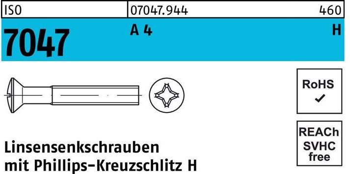 Actual product image Oval countersunk head screw ISO 7047 with cross recess PH M 6 x 12 -H A 4 (200 Screws per piece)