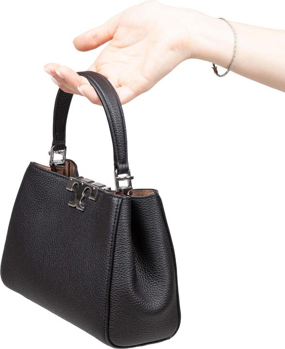 Actual product image Tory Burch eleanor mini satchel in hammered leather black