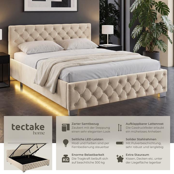 Actual product image tectake Ottoman Bed with LED strips & storage (180 x 200 cm)