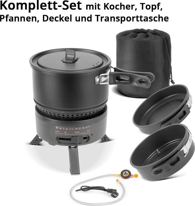 Actual product image Stahlwerk Camping cooker 2 in1 electric cooker Gas cooker Outdoor camping cooking set