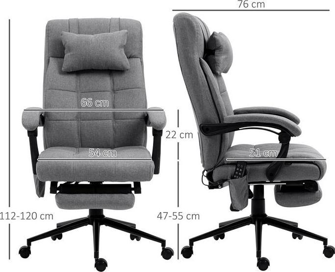 Produktbild Swisshandel24 Bürostuhl mit Massagefunktion, ergonomisch, Lendenheizung, Fussstütze, Kopfstütze, Polyester, Grau