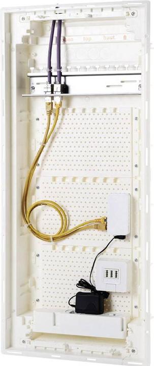 Produktbild F-Tronic HW/UP Kommunikationsverteiler, 4-reihig, Patchfeld, Montageplatte, 3-fach-Steckdose, JUMBO