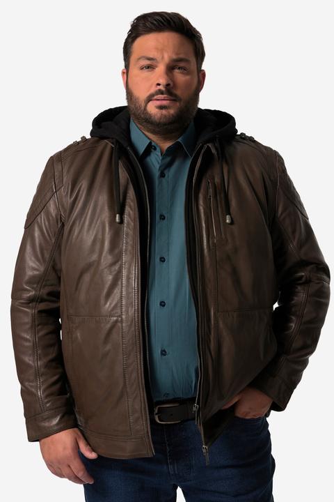 Produktbild Men+ Lederjacke, Leder, abnehmbare Jersey-Kapuze, Zipper, bis 7 XL (7XL)