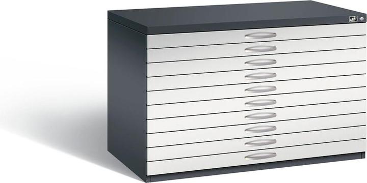 Actual product image C+P Drawing cabinet, A1, 10 drawers, height 760 mm, black grey / light grey. (110 x 76.50 x 76 cm)