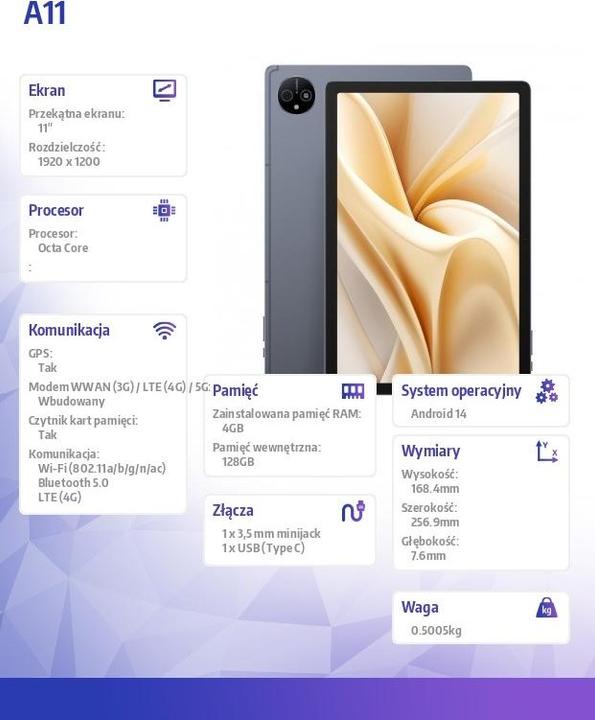 Actual product image Ulefone Tablet Tab A11 4GB/128GB LTE (Space Grey) ohne Ladegerät (11", 256 GB, Space grey)