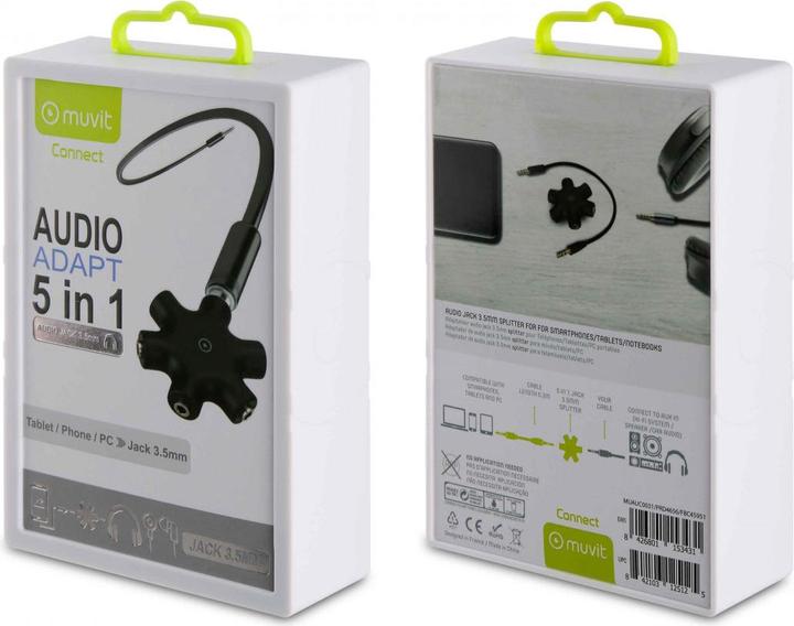 Image du produit Muvit Connect Hub Jack 3.5mm 5 Sorties Noir (0.13 m)