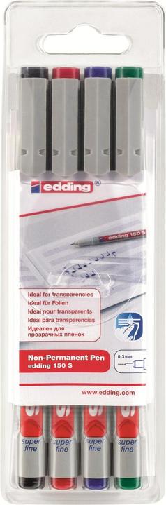 Actual product image Edding Foil pen 150 S Line width: 0.3 mm Writing colour: red, blue, green, black Document-proof: No (1x Black, 1x green, 1x blue, 1x Red, 0.30 mm, 4 x)