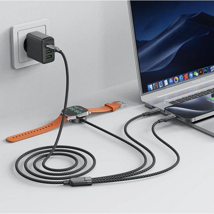 Image du produit Acefast C6-11 USB-C 3in1 Cable - 2x USB-C / Qi 480Mb/s 100W 1.2m - black (1.20 m, USB 2.0, 100 W)
