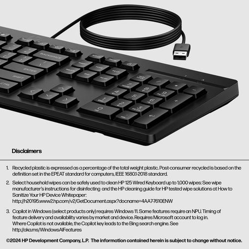 Actual product image HP 125 G2 USB WD KBD DE (Eng. Int., Cable)
