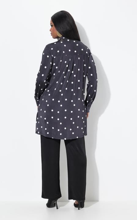 Image du produit Ulla Popken Chemisier long au tombé fluide, motif pois, col chemise et manches longues (58)