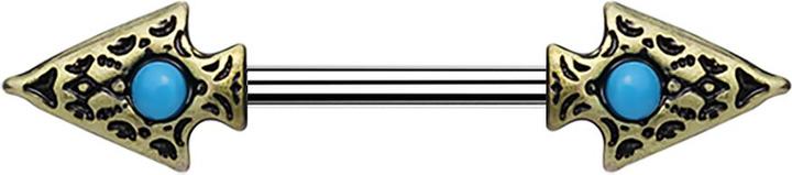Produktbild Star Piercing Barbell altgold Tribal Speer mit Türkis Stein (Chirurgenstahl 316L, Messing)