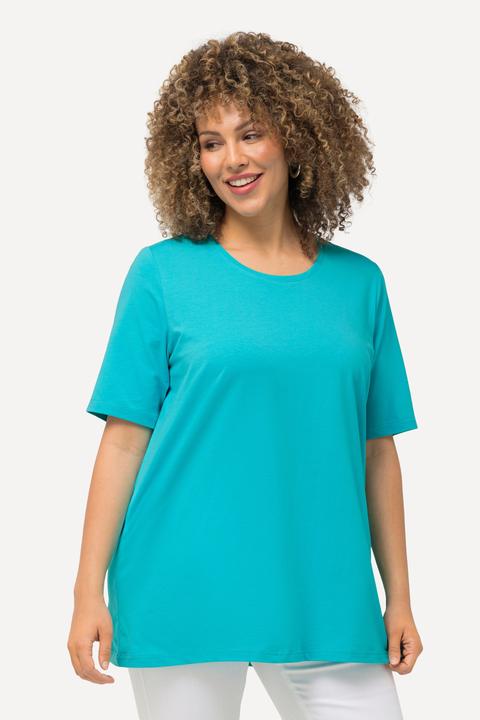 Image du produit Ulla Popken T-shirt en coton bio. Col rond et manches courtes. Coupe évasée (62)