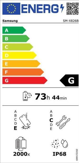 Etichetta energetica Samsung Gal Tab S10+/SM-X826B/5G/12+256GB/Argento (5G, 12.40", 256 GB, Argento, Platino)