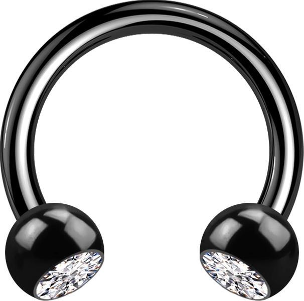 Actual product image Star Piercing Micro Circular Barbell black with two silver crystal balls (Surgical steel 316L)