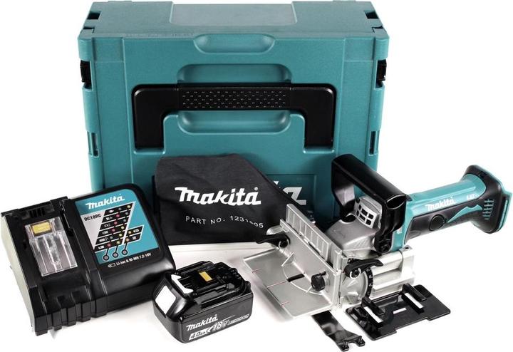 Actual product image Makita DPJ 180 RM1J Fraiseuse à rainurer sans fil, 18 V Li-Ion + 1x Battery 4.0 Ah + Chargeur + Mak