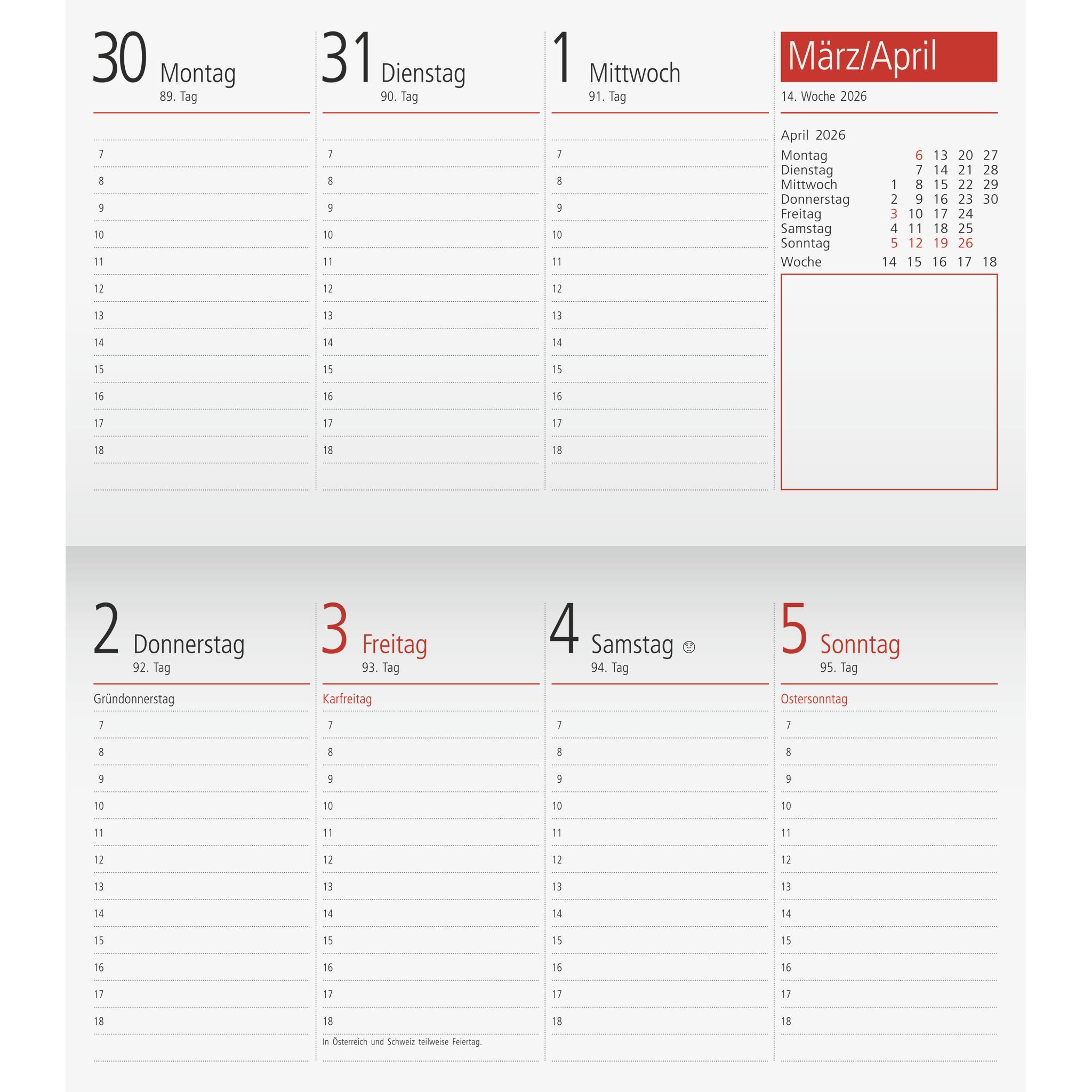 Rido Kalendereinlage Taschenkalender 2026 (DIN lang, 1 Woche / 2 Seiten) (70-12 211 006)