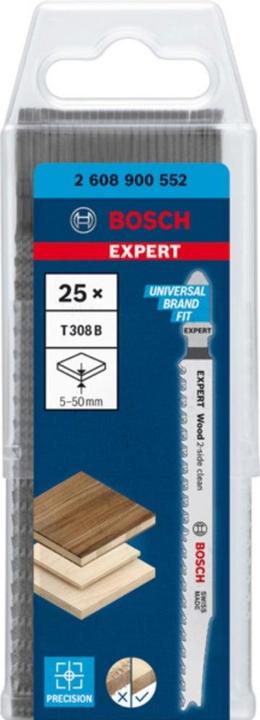 Produktbild Bosch Professional Zubehör EXPERT ‘Wood 2-side clean’ T 308 B Stichsägeblatt, 25 Stück