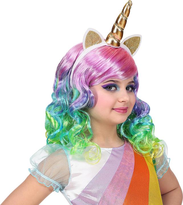 Actual product image Magni Widmann 46935 - Children's wig unicorn, colourful, hairband with horn and ears, motto party