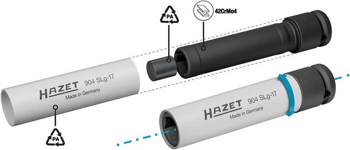Produktbild HAZET Schlag-, Maschinenschrauber Steckschlüsseleinsatz ∙ Sechskant ∙ extra lang 904SLG-17 ∙ Vierka… (17 mm)