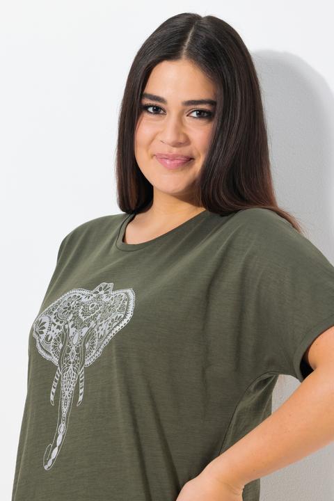 Image du produit Ulla Popken T-shirt oversize, décolleté en V et manches courtes, motif animal (42, 44)