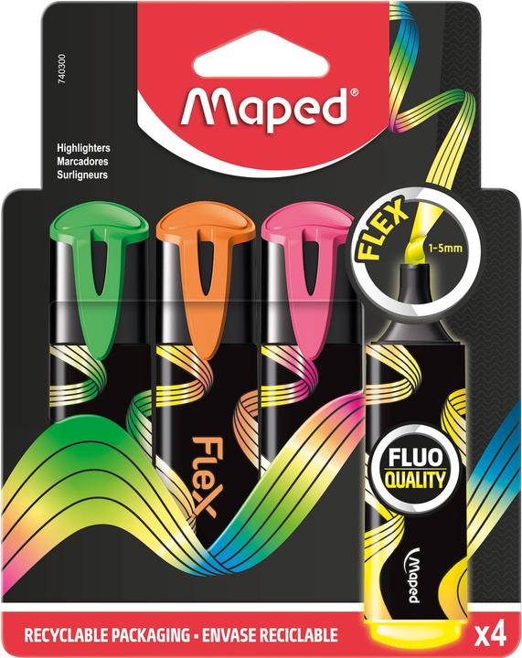 Produktbild Maped Textmarker, Markierstift FLUO PEPS FLEX - extra-weiche, flexible Spitze - perfektes Markier- (4x)