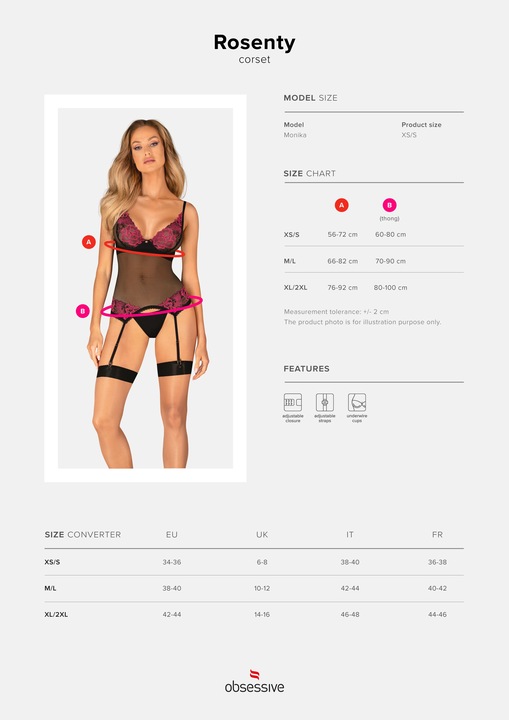 Actual product image Obsessive Rosenty Garter Corset - Black/Purple (M/L)