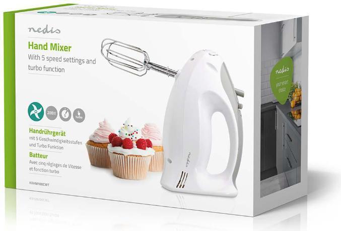 Productafbeelding Nedis Handmixer 200 W 5 snelheden Turbo functie 2 kloppers / 2 deeghaken Grijs/Wit (200 W)