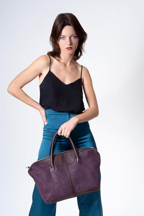 Actual product image Kate Moss Perforated Leather Handbag with Multiple Pockets and Cotton Lining