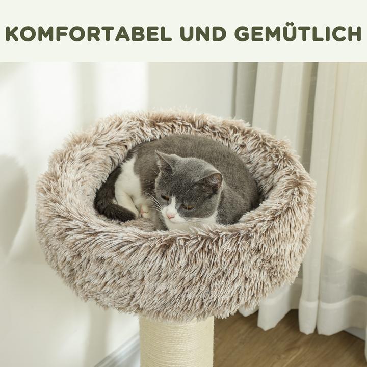 Produktbild PawHut Kratzbaum Spanplatte, Polyester Braun (87 cm, Braun+Cremeweiss)