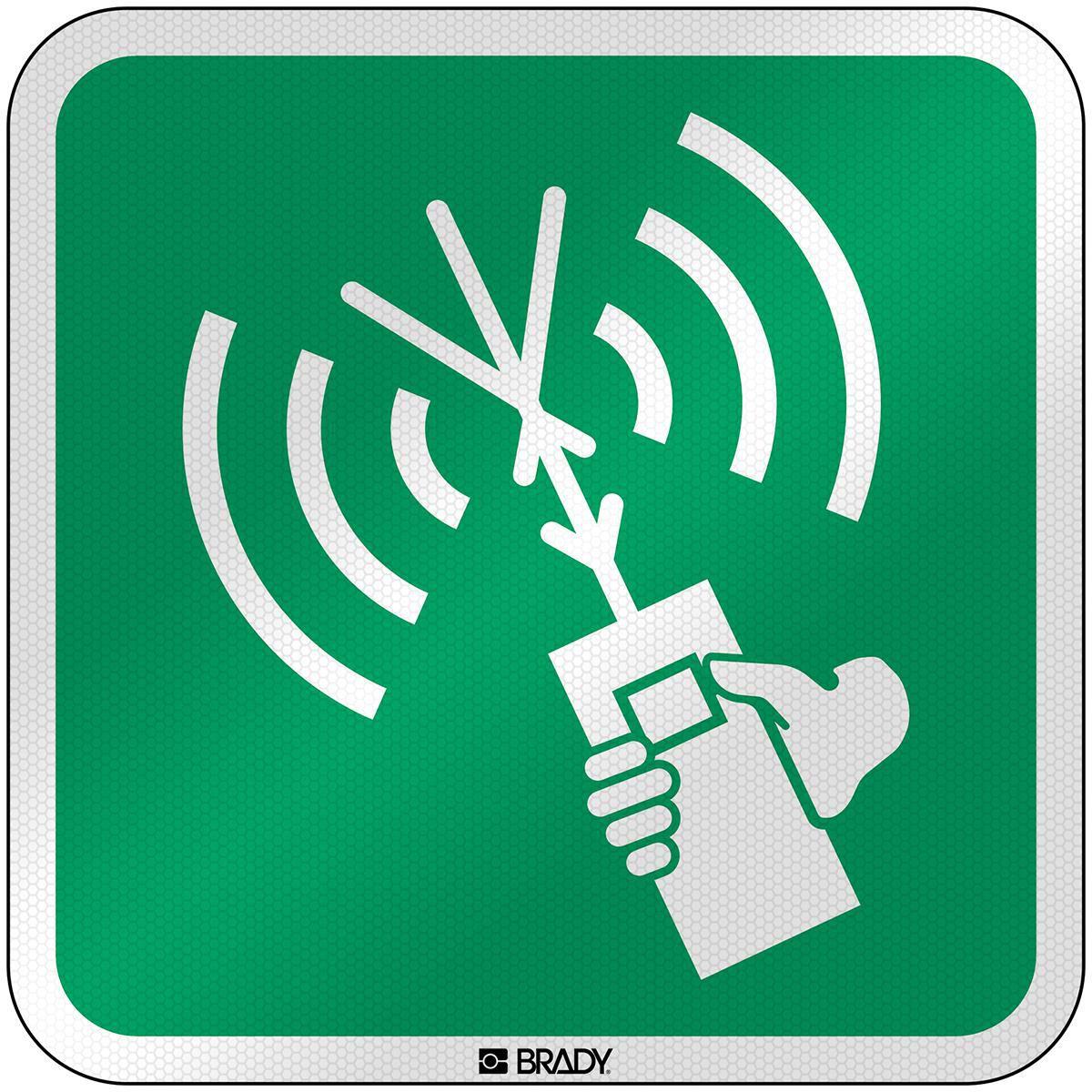 Brady, Etiketten, E/E051/NT/RFL-390x390-1, ISO Sicherheitsschild - UKW-Funktelefon, Laminierte reflektierende