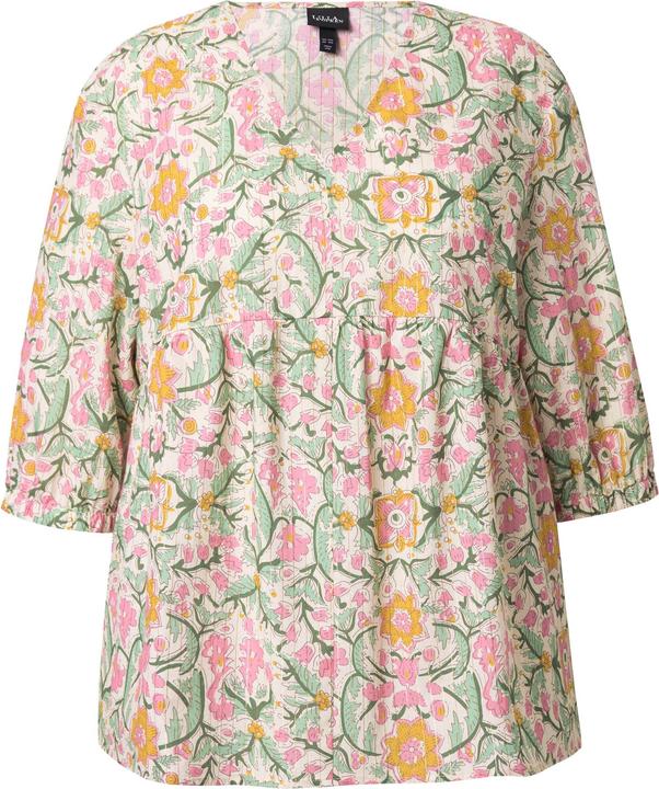 Immagine prodotto Ulla Popken Blusa dal taglio svasato con fiori, scollo a V e maniche a 3/4 (46, 48)