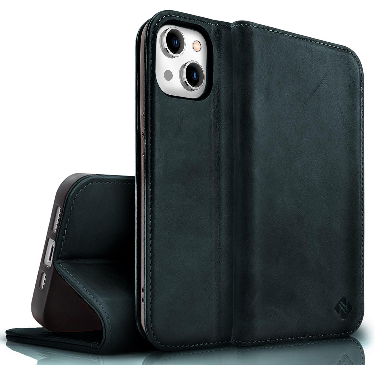 Thumbnail - Nalia Echt Leder Flip Case Hülle mit Magnetverschluss (Apple iPhone 15), Smartphone Hülle, Blau