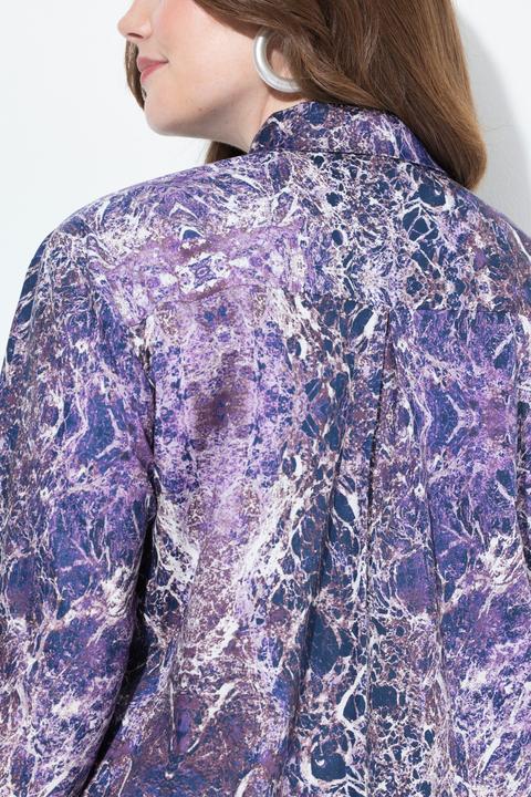 Actual product image Ulla Popken Agate Print Long Sleeve Button Down Tunic Blouse (50, 52)
