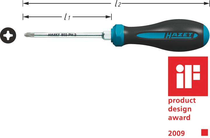Produktbild HAZET Schraubendreher HEXAnamic 802-PH2 ∙ Kreuzschlitz Profil PH ∙ PH2 (Phillipps-Kreuzschlitz (PH))