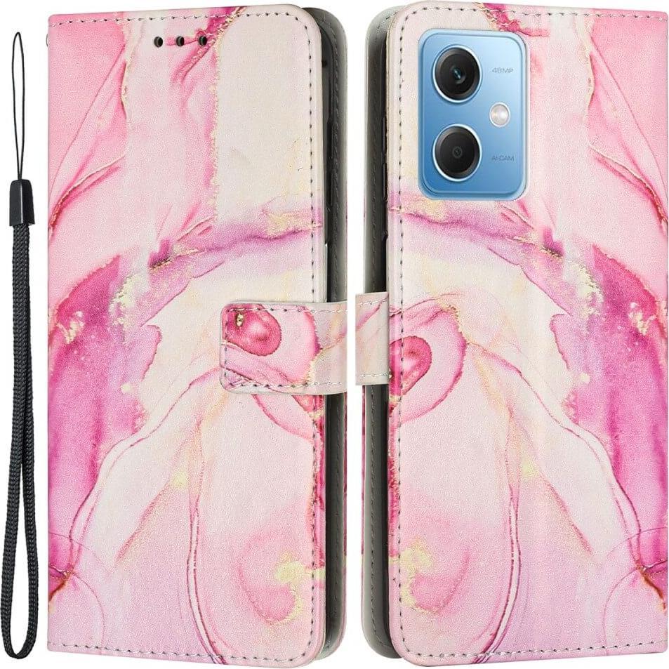 Cover-Discount Xiaomi Poco X5 - Leder Hülle pink Marble (Xiaomi Poco X5, Xiaomi Redmi Note 12 5G), Smartphone Hülle, Pin...
