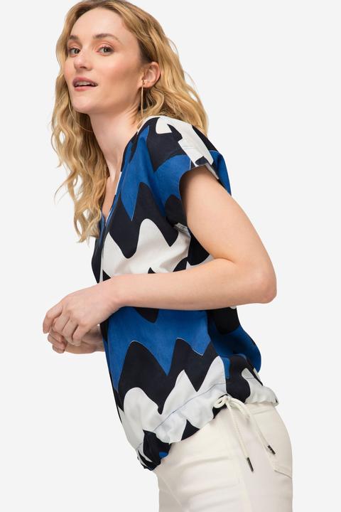 Produktbild Laurasøn Bluse, oversized, Zackenmuster, V-Ausschnitt, Halbarm (XL)