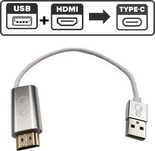 Actual product image Ochno adapter from HDMI + USB-A to USB-C 0.2m (USB-A, USB-C, 4.40 cm)