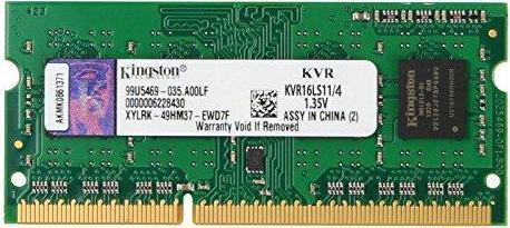 Produktbild Kingston MEMORY 4GB PC12800 DDR3/SO KVR16LS11/4 (1 x 4GB, 1600 MHz, DDR3-RAM, SO-DIMM)