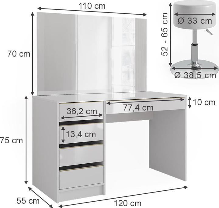 Image du produit Vicco Sherry mit Hocker (120 x 55 x 75 cm)
