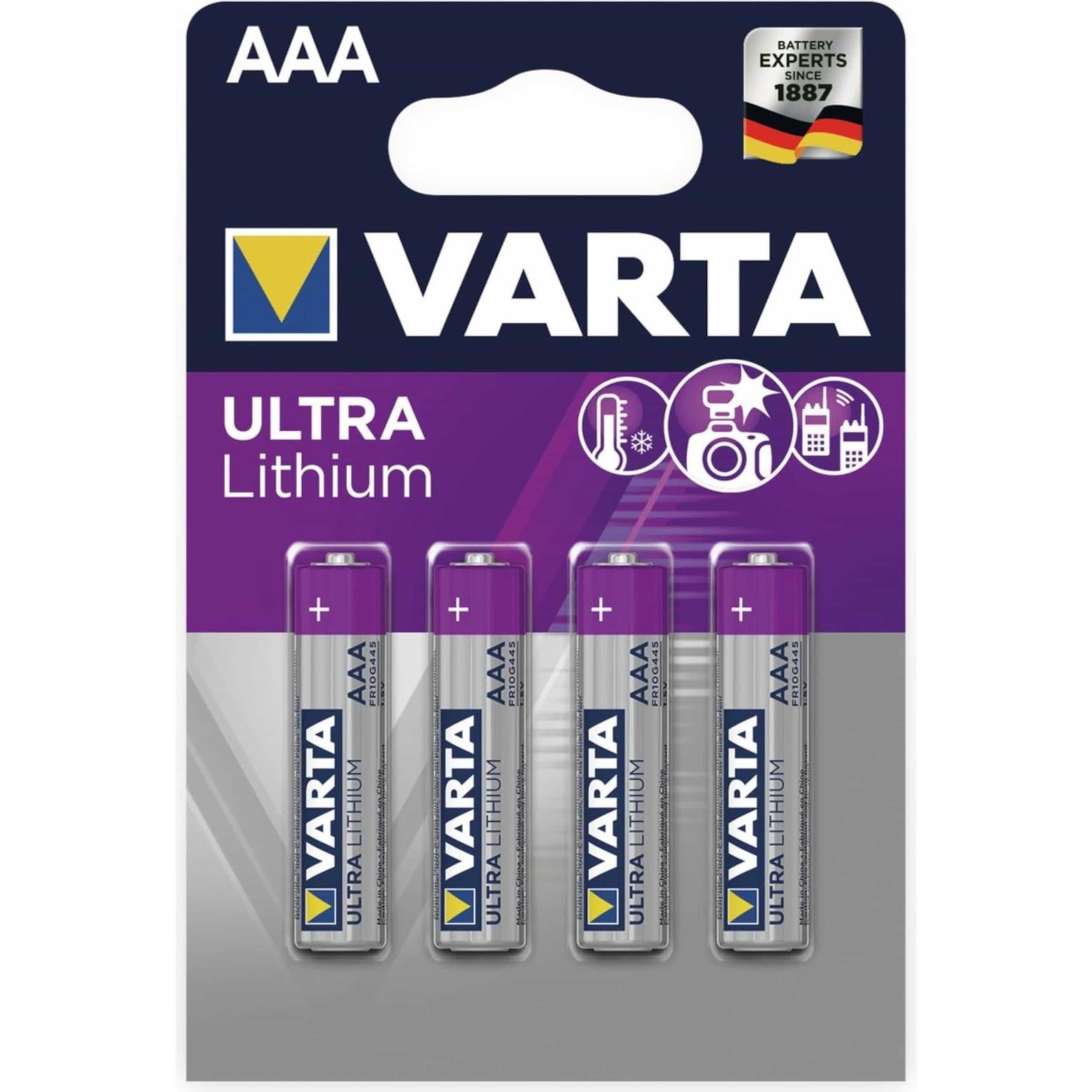Varta ULTRA Lithium (4 Stk., AAA, 1100 mAh), Batterien + Akkus