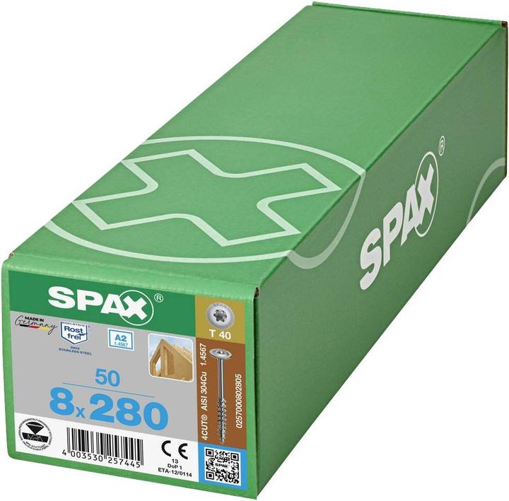 Produktbild Spax A2 Tellerkopf T-Star Plus T40 Teilgewinde 4cut (50 Schrauben pro Stück, 8 x 260 mm)