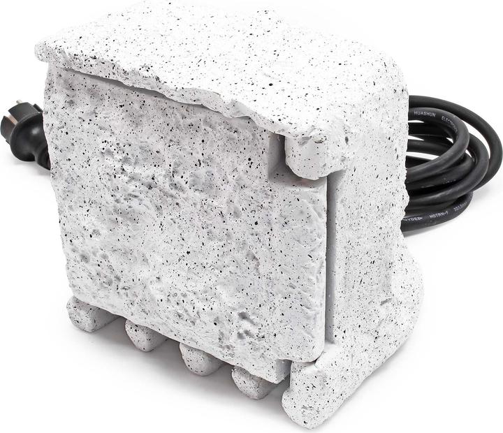 Actual product image Wiltec Outdoor Multi-socket Socket Strip 4 Sockets Synthetic Resin IP44 Stone Design 5m Cable (4 x, 5 m)
