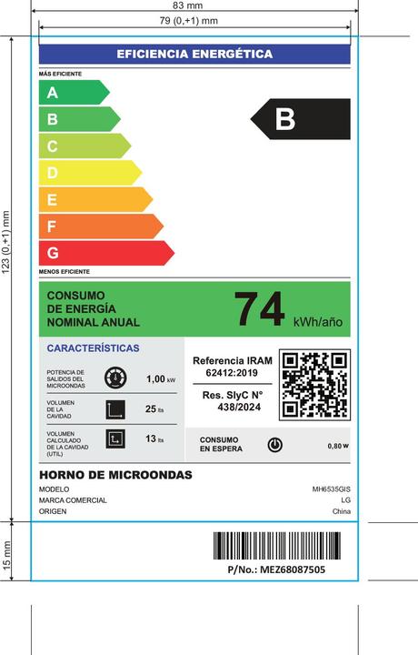 Etichetta energetica LG Mh653535gis (25 l)